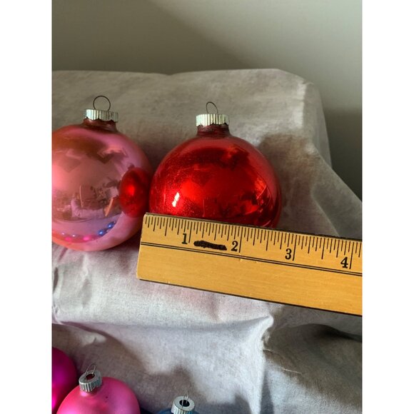 Vintage Shiny Brite Glass Christmas Ornaments Set 11 Teal Pink Red - Picture 10 of 10